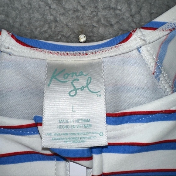 Kona Sol Women's Swim White Blue Large Rash Guard One Piece Stretch Swimsuit - Picture 2 of 10